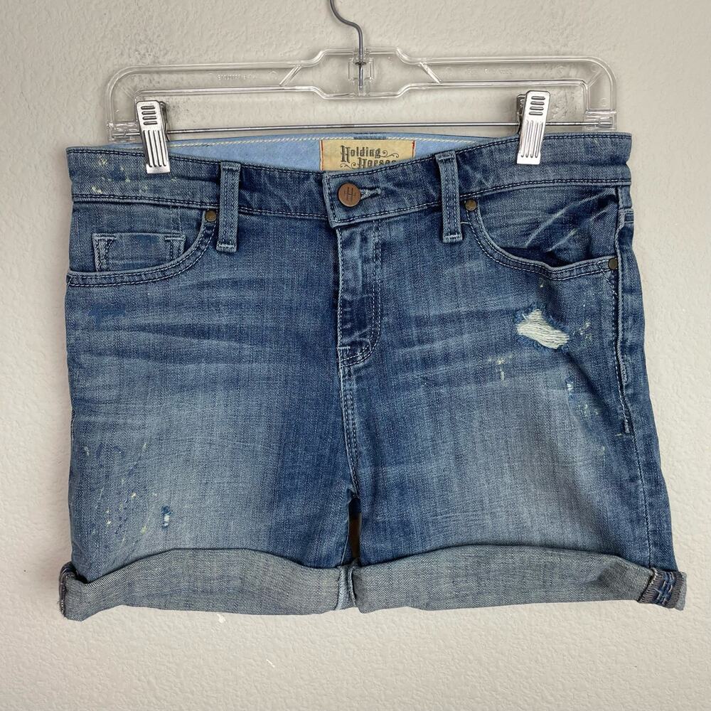 Holding Horses Blue Distressed Denim Boyfirend Shorts size 26 - Picture 3 of 7